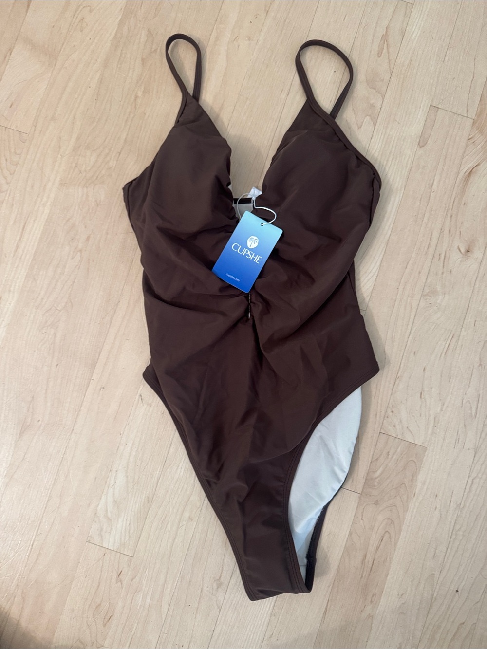 CUPSHE Brown V-Neck Ruched One-Piece Swimsuit